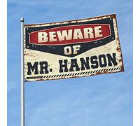 Drapeau « For The Boys » « Beware of Mr. Hanson » - Pour décoration de porche et piscine (120 x 180 cm)