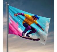 Drapeau « For The Boys » Un skateboarder dans un engrenage vibrant vole dans l'air. Drapeaux pour chambre de garçon Décoration de porche extérieure (152 x 244 cm)