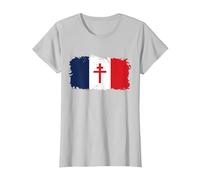 Drapeau Français avec Croix de Lorraine T-Shirt, Femme, Argent, S