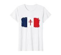 Drapeau Français avec Croix de Lorraine T-Shirt, Femme, Blanc, XS