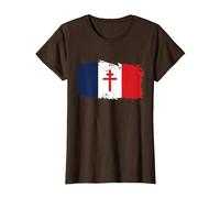 Drapeau Français avec Croix de Lorraine T-Shirt, Femme, Marron, XL