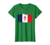 Drapeau Français avec Croix de Lorraine T-Shirt, Femme, Vert Kelly, L