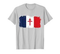 Drapeau Français avec Croix de Lorraine T-Shirt, Homme, Argent, M