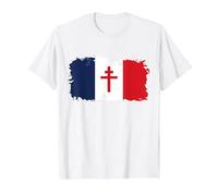 Drapeau Français avec Croix de Lorraine T-Shirt, Homme, Blanc, 4XL