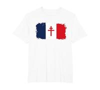 Drapeau Français avec Croix de Lorraine T-Shirt, Homme Grandes Tailles, Blanc, 6X Tall