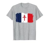 Drapeau Français avec Croix de Lorraine T-Shirt, Homme, Gris Chiné, M