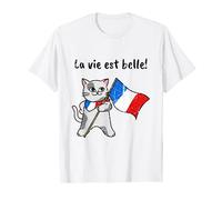 Drapeau français et chat | La vie est belle! T-Shirt