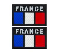 Drapeau Français Patch France Militaire Patchs IR Réfléchissant Tactique Morale Écusson Tissé pour sac à dos et casque uniforme, 2 pièces (Noir)