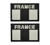 Drapeau Français Patch France Militaire Patchs IR Réfléchissant Tactique Morale Écusson Tissé pour sac à dos et casque uniforme (Lumière nocturne noire)