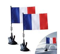 Drapeau français pour capot de voiture, angle réglable, ventouse, fixation douce sur véhicule, pour événements sportifs, manifestations et défilés. (Français)