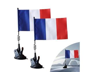 Drapeau français pour capot de voiture, angle réglable, ventouse, fixation douce sur véhicule, pour événements sportifs, manifestations et défilés. (Français)