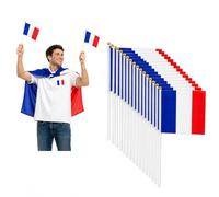 Drapeau France avec Poteau Solide Blanc 30cm, 20 Mini Drapeaux Français Couture Renforcée pour Supporters Match de Football, Eurovision, Fête Nationale, Jardin, 14x21cm