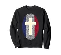 Drapeau France Empreinte Digitale Croix chrétienne Patriotique Sweatshirt