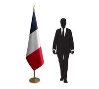 Drapeau France officiel sur pied avec mât et socle - Présentation élégante pour Ambassades, Institutions, Bureaux, Réunions et Cérémonies Diplomatiques. Code CN7-FR-L
