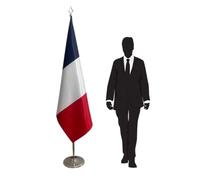 Drapeau France professionnel sur pied - Présentation élégante pour Ambassades, Salles de Réunion, Bureaux et Événements Diplomatiques. Code CN2-FR-L