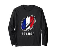 Drapeau France sur Ballon pour Fier Fan Rugby Français Manche Longue