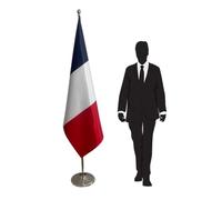 Drapeau France sur pied avec mât stable - Couleurs vives et matériaux durables, idéal pour Bureaux, Ambassades et Événements Protocole. Code CN2-FR