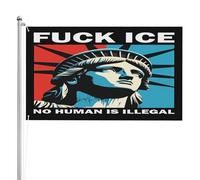 Drapeau « Fuck ICE » 120 x 180 cm, « Aucun humain n'est illégal », double face, 3 couches, pour jardin extérieur. Décoration.
