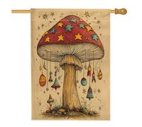 Drapeau funky groovy de maison champignon 71,1 x 101,6 cm double face pour décoration extérieure, vintage rétro plante avant cour, drapeau de maison, motif botanique esthétique extérieur drapeau de