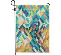 Drapeau géométrique coloré pour jardin, bleu, jaune, rouge, motifs abstraits pour patio, printemps et été, décoration extérieure moderne, drapeau imperméable pour fêtes de vacances, 12