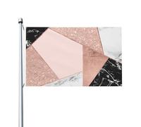 Drapeau géométrique en marbre noir et blanc à paillettes or rose, 152 cm x 91 cm, avec œillets, en polyester double face pour jardin.
