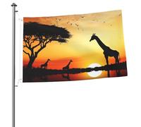 Drapeau girafe coucher de soleil 61 x 91 cm imprimé double face drapeau de jardin drapeau de cour pour l'extérieur drapeaux de vacances, bannière cadeau avec œillets toile de fond photo pour