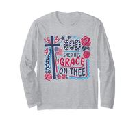 Drapeau « God Shed His Grace on Thee » avec roses et foi chrétienne Manche Longue