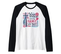 Drapeau « God Shed His Grace on Thee » avec roses et foi chrétienne Manche Raglan