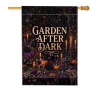 Drapeau gothique avec citation citrouilles d'automne 71 x 101 cm | Roses violettes, drapeau de cour, bougies lumineuses, table de dîner gothique, arrangement floral de mauvaise humeur
