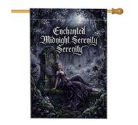 Drapeau gothique avec citation de forêt de fées enchantée 71 x 101 cm | Toile de fond de forêt au clair de lune, drapeau de cour, esthétique gothique, thème enchanté, décoration de jardin magique