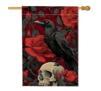 Drapeau gothique corbeau et rose rouge, bannière florale foncée pour décoration d'intérieur, drapeau double face en toile de jute pour décoration de pelouse d'Halloween, 71 x 101,6 cm