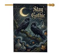 Drapeau gothique corbeau lune jardin corbeaux Halloween maison drapeau 71,1 | Motif croissant de lune, drapeau de pelouse, bouteilles de potion d'apothicaire, style gothique savant