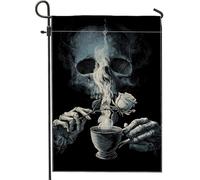 Drapeau gothique de jardin avec tête de mort et rose, bannière d'extérieur noire et blanche, drapeau double face en toile de jute pour décoration d'intérieur et de pelouse, 30,5 x 45,7 cm