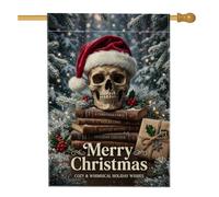 Drapeau gothique de Noël avec citation de tête de mort 71,1 x 101,6 cm | Thème gothique, drapeau de cour, chapeau de Père Noël, livre vintage, verdure d'hiver, décoration de cour extérieure