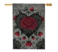 Drapeau gothique de rose pour jardin, bannière florale rouge et noire, double face, en toile de jute, décoration extérieure d'Halloween, 71 x 101,6 cm