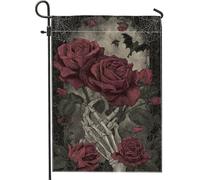 Drapeau gothique de rose pour jardin, bannière florale rouge foncé, bannière de décoration d'intérieur, drapeau double face en toile de jute, décoration extérieure d'Halloween, 30,5 x 45,7 cm