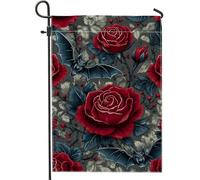 Drapeau gothique de rose pour jardin, bannière florale rouge pour décoration d'intérieur, bannière double face en toile de jute, drapeau de cour, fête d'Halloween, décoration de pelouse, 30,5 x 45,7