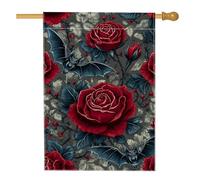 Drapeau gothique de rose pour jardin, bannière florale rouge pour décoration d'intérieur, bannière double face en toile de jute, drapeau de cour, fête d'Halloween, décoration de pelouse, 71 x 101,6 cm