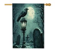 Drapeau gothique d'horreur d'Halloween - 71,1 x 101,6 cm - Double face pour décoration extérieure, arbre de forêt effrayant - Corbeau - En lin - Pour maison, extérieur, petit jardin