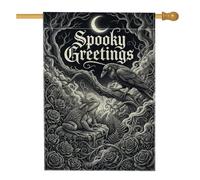Drapeau gothique effrayant amphibien et corbeau pour Halloween 71 x 101 cm | Crapaud couronné, drapeau de cour, oiseau corbeau, roses gothiques, croissant de lune, scène de forêt mystique