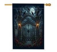 Drapeau gothique effrayant corbeaux rose Halloween double face en toile de jute pour extérieur, cour, pelouse, terrasse, porte, entrée, 71,1 x 101,6 cm