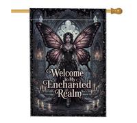 Drapeau gothique fantaisie avec citation de fée 71,1 x 101,6 cm | Architecture gothique, drapeau de pelouse, ailes de papillon, atmosphère aux chandelles, art fantastique mystique