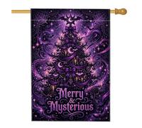 Drapeau gothique Merry And Mysterious Christmas avec citation maison | Esthétique gothique, drapeau de cour, décoration de cour saisonnière, accents de chauve-souris mystique