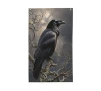 Drapeau gothique noir corbeau sur une branche d'arbre - 91 x 152 cm - Bannière de vœux avec œillets - Décoration d'intérieur ou d'extérieur