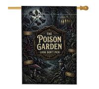 Drapeau gothique Poison Garden Botanique Champignon Maison 71,1 x 101,6 cm | Art botanique gothique, drapeau de cour, jardin sombre esthétique, thème de la nature mystérieuse, décoration de cour