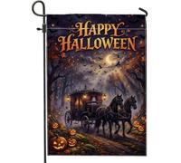 Drapeau gothique pour calèche de cheval Halloween 30,5 x 45,7 cm | Scène de forêt gothique, drapeau de cour, lanternes lumineuses, atmosphère nocturne effrayante, décoration extérieure