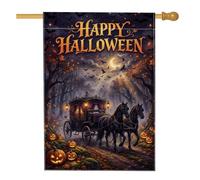 Drapeau gothique pour calèche de cheval Halloween 71,1 x 101,6 cm | Scène de forêt gothique, drapeau de cour, lanternes lumineuses, atmosphère nocturne effrayante, décoration extérieure
