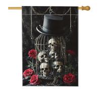 Drapeau gothique pour jardin de roses, et roses rouges, décoration d'extérieur, bannière d'Halloween double face en toile de jute pour décoration de cour 71 x 101 cm