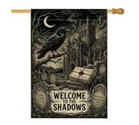 Drapeau gothique pour maison d'Halloween avec citation corbeau cimetière | Scène de cimetière gothique, drapeau de pelouse, croissant de lune, architecture de cathédrale, invitation effrayante