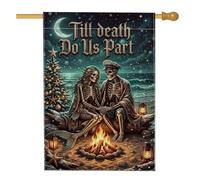 Drapeau gothique squelette sirène citation amour couple maison de Noël 71 x | Romance gothique, drapeau de cour, feu de camp de plage, squelette de sirène, horizon nocturne d'hiver